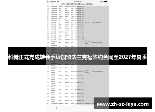 科赫正式完成转会手续加盟法兰克福签约合同至2027年夏季